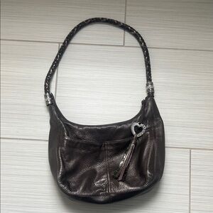 Brighton Dark Brown Braided-Handle Shoulder Bag with Heart Charm